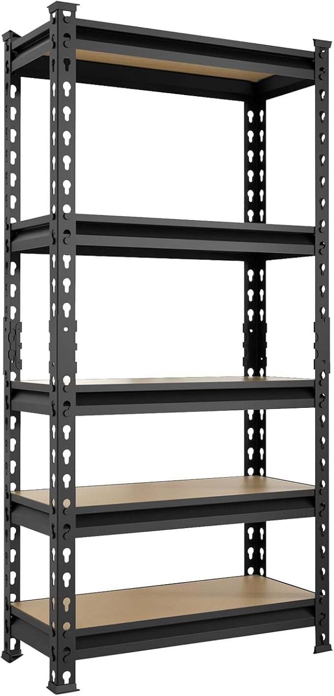 BIG RED Storage Shelving Unit, 5-Tier Adjustable, Heavy Duty Metal Garage Shelves/Utility Rack for Kitchen, Pantry, Basement, Bathroom, Laundry - 2,000 lbs Capacity, Black, 59" H x 28" W x 12" D-NeatNest