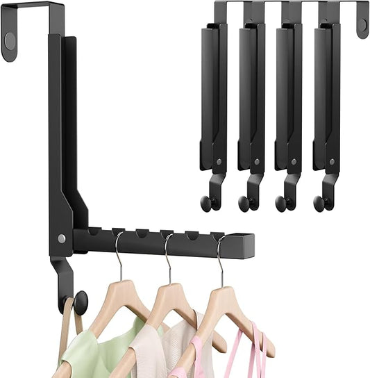 4 Pack Over The Door Hanger Foldable Over The Door Hooks，Rust-Resistant Overdoor Hanger Hook for Laundry (Clothes Drying Rack)&Bathroom (Towel Rack) Small Portable, Black