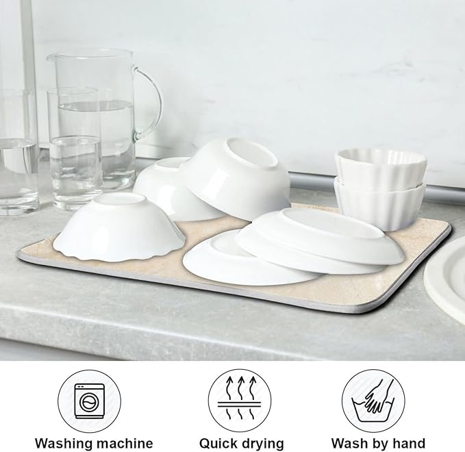 Dish Drying Mats Drying Matt for Kitchen Counter Sink Dishes Natural White Marble Texture Microfiber Dish Drying Pad 16 x 18 Inches