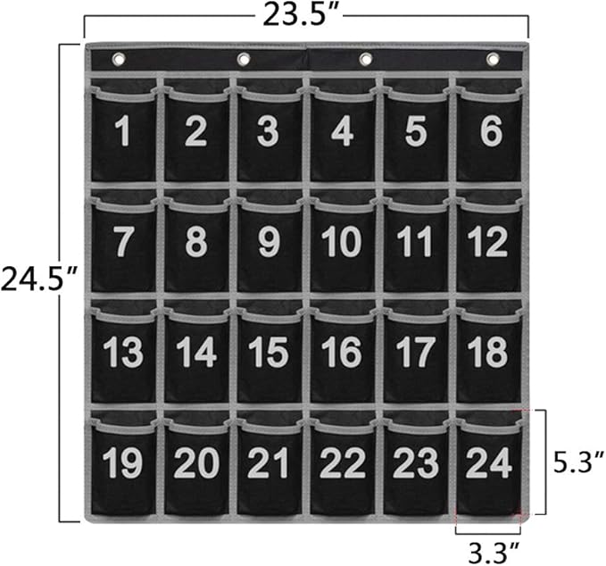 Godery Numbered Classroom Pocket Chart for Cell Phone, Hanging Wall Organizer & Pocket Chart Holder for Key, ID Cards, Pen and More (24 Pocket)-NeatNest