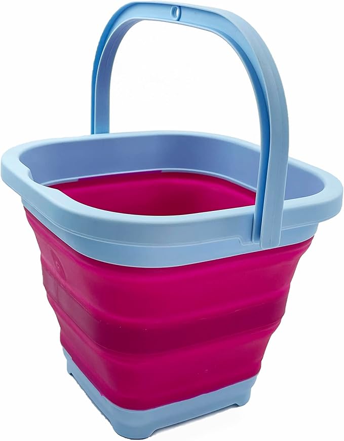 SAMMART Collapsible Rectangular Cleaning Bucket 5L (1.3 Gallon)- Foldable Camping Beach Sand Water Pot Pail- Portable Space Saving Tub for Household, Outdoor Car Washing (Cool Blue/Flamingo)-NeatNest