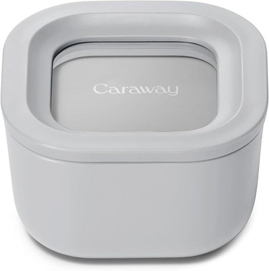 Caraway Mini Square Food Storage Container - 1.75 Cup Glass Storage Container for Food - Non-Toxic Ceramic-Coated Glass - Air Release Technology - Compact & Stackable Design - Gray-NeatNest
