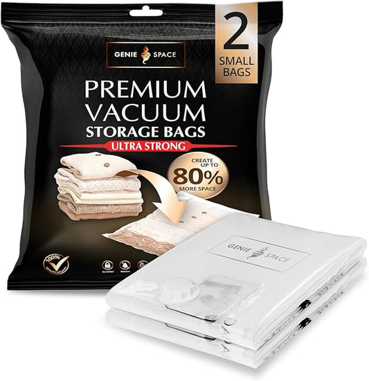 GENIE SPACE Small Vacuum Storage Bags, Pack of 2, 24x16in | Compact & Strong Space Saving Bags | Premium Airtight & Reusable Vacuum Bag for Clothes, Towels, Underwear & Baby Clothing-NeatNest