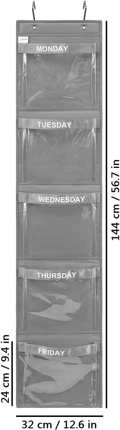 Day of Week Kids Clothes Organizer Weekly Hanging Closet Organizer Monday to Friday School Clothing Storage (GREY)-NeatNest