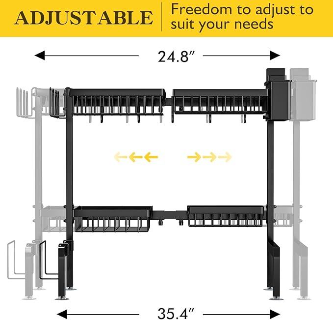 2 Tiers 4 Baskets (one More Than Others) Over The Sink Dish Drying Rack,fits All Sinks (from 24.8" to 35.4"),2-Tier Adjustable Sink Rack,Dishes Rack Kitchen Storage Organizer Space Saving