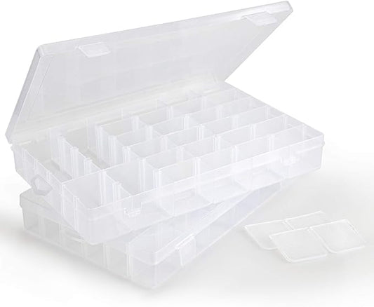 36-Grid Bead Storage Containers, 2 Packs Clear Craft Organizers and Storage Box with Dividers for Small Accessories, Nail Art, Jewelry Gem, Beads, Tackle, Miniature Fittings-NeatNest