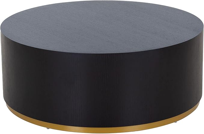 kevinplus Black Coffee Table Side Table End Table for Living Room, Drum Round Circle Wood Coffee Table Modern Contemporary Coffee Table for Apartment Office, Black & Gold