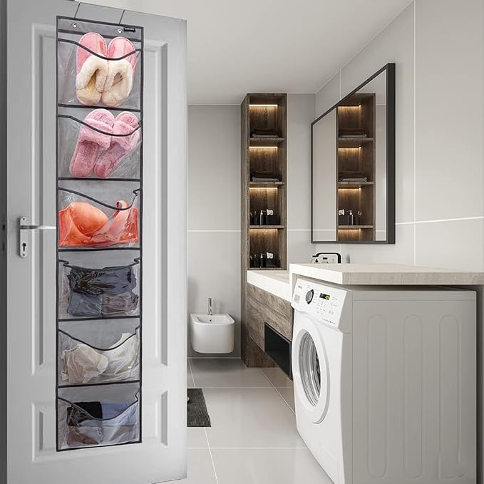 Extra Large Pockets Shoe Organizer for Closet Over The Narrow Door Hanging Shoe Holder Storage (6 Large Pockets-Grey)-NeatNest