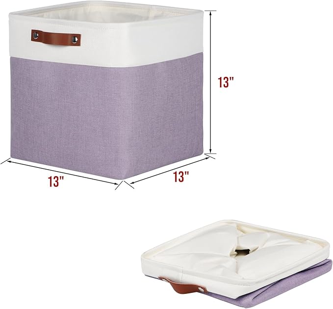 Univivi 13 x 13 x13 Cube Storage Baskets Storage Bins with Hard Bottom|PU Handles for Organizing,Foldable Fabric Storage Bins Decorative Organizer Baskets for Shelves,Closet (Purple)-NeatNest
