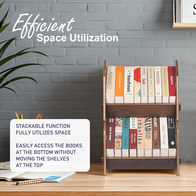 2 Pack Desktop Bookshelf, Stackable Book Organizer with Handle, Storage Rack for CD/Magazine/File Folder, Portable Small Bookshelf for Study, Living Room, Kid's Room, No Nails, Medium Size-NeatNest