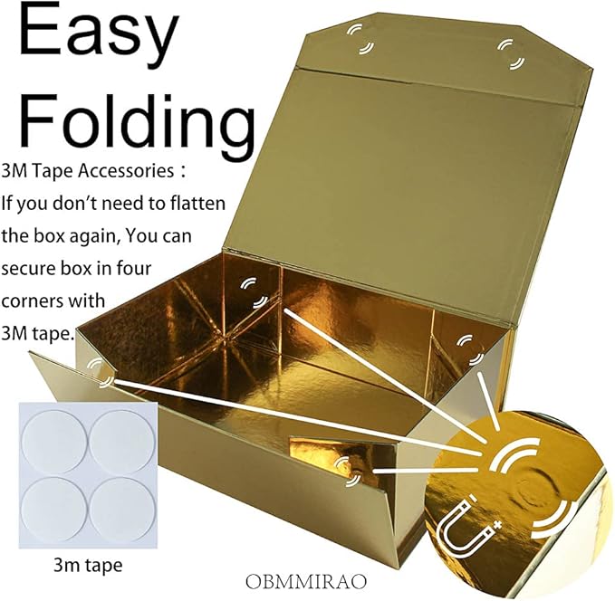 1Pcs Gold 13x9x4 Inch Upgrade Hard Large Gift Box with Lid, Foldable Magnetic Gift Boxes,Groomsman Box Bridesmaid Proposal Box, Reusable Gift Boxes for Clothes-NeatNest