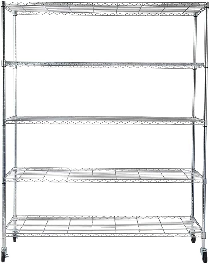 5 Tier Adjustable Storage Shelf Metal Storage Rack Wire Shelving Unit Storage Shelves for Pantry Closet Kitchen Laundry Bathroom (Silver5-5-Tier)
