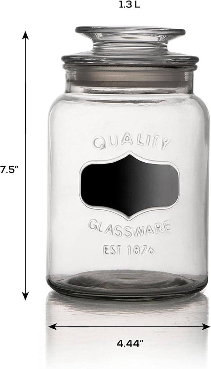 American Atelier Canister Set 3-Piece Glass Jars in 33oz, 44oz & 60oz Chic Retro w/ Airtight Lids, Chalkboard, for Cookies, Candy, Coffee, Flour, Sugar, Rice, Pasta, Cereal & More, Clear