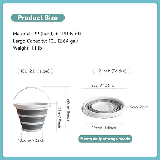 Collapsible Water Bucket (10L / 2.6 Gal) – Portable, Easy to Carry & Store, Ideal for Car Wash, Cleaning, Camping, Fishing, Outdoor Activities with Collapsible Handle Design, 2 Pack-NeatNest