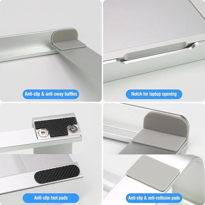Enhanced Stability Laptop Stand for Desk, Ergonomic Aluminum Laptop Riser, Computer Stand for Laptop, Compatible with 12 13.3 14.2 15.3 16.2 Inches MacBook Pro Air/Dell/HP (Silver)