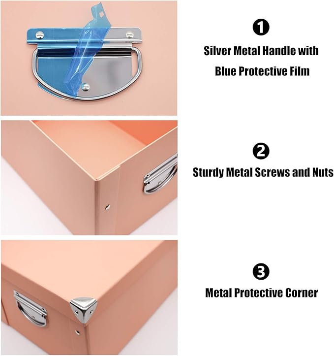 GUOZI Collapsible Storage Box, Decorative Memory Box with Lid & Metal Reinforced Corners, Cardboard File Bin with Handles, Organizer Gift Box for Keepsake Toy Photos Office Nursery Wardrobe Bookshelf-NeatNest