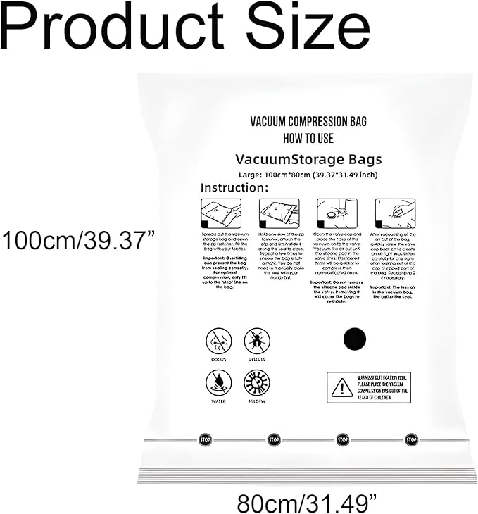 6 Jumbo Vacuum Storage Seal Bags, Space Saver Bags with Travel Hand Pump, Compression Airtight Sealer Bags for Clothes, Bedding, Pillows, Comforters, Blankets-NeatNest