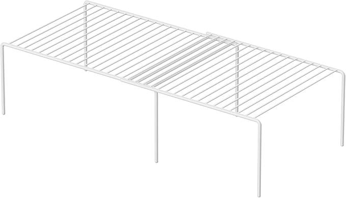 iPEGTOP Expandable Freezer Cabinet Storage Shelf, 2 Pieces Rustproof Spice Rack, Adjustable Kitchen Organizer Counter Fridge Pantry Shelf Space Saver (White)-NeatNest