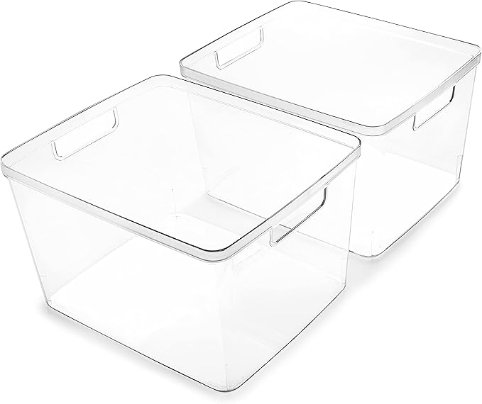 BINO | Plastic Bins, Large - 2 Pack | THE LUCID COLLECTION | Multi-Use| Built-In Handles | BPA-Free | Clear Storage Containers | Fridge Organizer | Pantry & Home Organization-NeatNest