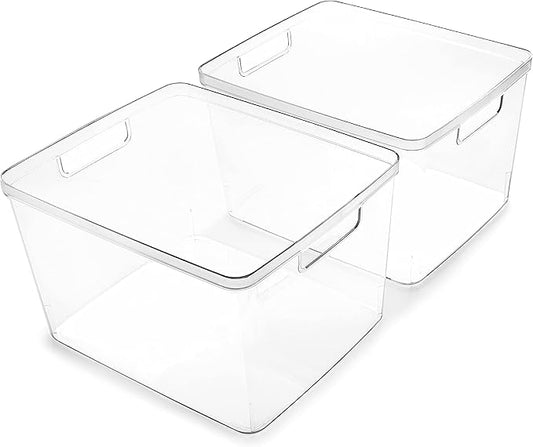 BINO | Plastic Bins, Large - 2 Pack | THE LUCID COLLECTION | Multi-Use| Built-In Handles | BPA-Free | Clear Storage Containers | Fridge Organizer | Pantry & Home Organization-NeatNest