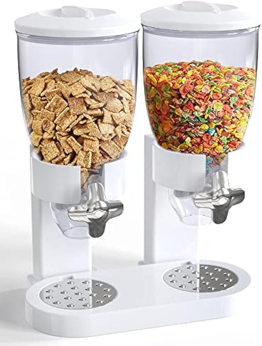 Dual Food Dispenser - Dry Food Dispenser Perfect As A Candy, Nuts, Rice, Granola, Cereal & more Dispenser. Dispenses 1 Ounce Per Twist! Stores Food, and Keeps Your Food fresh (White)-NeatNest
