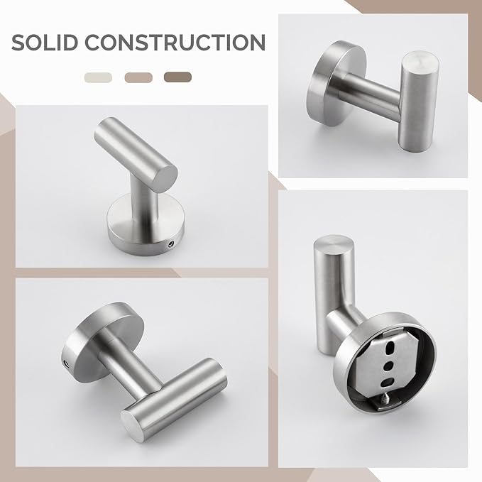 Angle Simple Bathroom Towel Hook 2 PCS, SUS304 Stainless Steel Bath Robe Holder, Modern Hand Towel Hanger Wall Mounted, Brushed Nickel