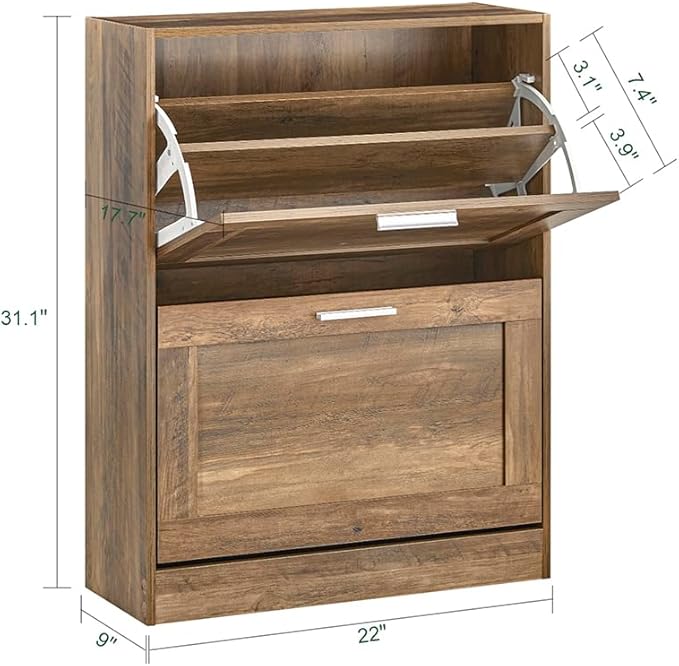 Haotian Small Shoe Storage Cabinet Entryway, Slim Shoe Rack for Small Space 2 Flip-Drawers, Shoe Organizer for Hallway Brown FSR137-F-NeatNest