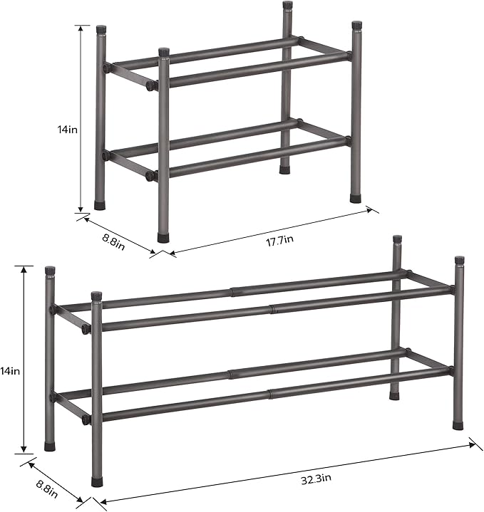 STORAGE MANIAC Expandable Shoe Rack, 16 Pairs Stackable Small Shoe Rack, Metal Adjustable Shoes Organizer for Closet, Entryway, Hallway, Garage, Front Door, Shoes Shelves, Black 4 Tier-NeatNest
