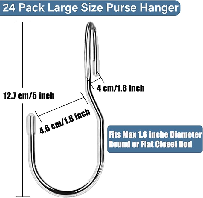 24-Pack Purse Hangers for Closet, Large 5-inch Twist Design Hooks for Bags, Purses, Handbags, Belts, Scarves, Hats (Platinum)-NeatNest