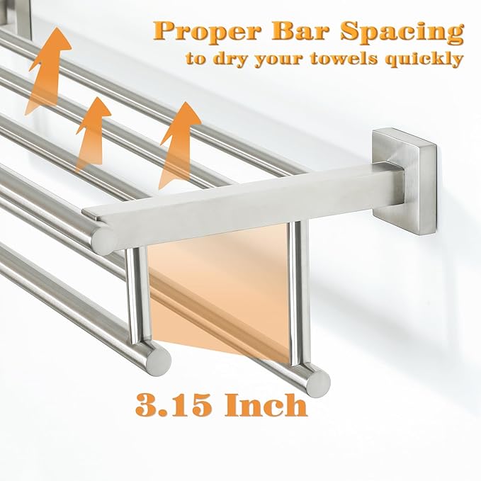 Alise Double Towel Rack for Bathroom,24 Inch Bathroom Tower Holder Towel Shelf with Double Towel Bars Wall Mount,SUS304 Stainless Steel Towel Hanger Double Tower Bar for Bathroom Wall,Brushed Nickel