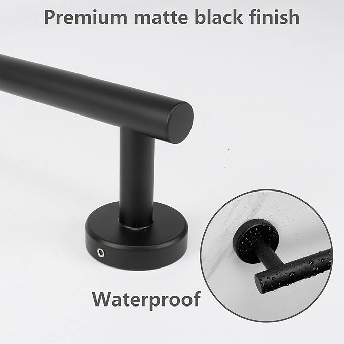 TocTen Bath Towel Bar - Thicken SUS304 Stainless Steel Bathroom Towel Holder, Towel Rod for Bathroom Heavy Duty Wall Mounted Towel Rack Hanger (16IN, Black)