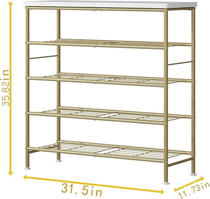 Shoe Rack Organizer 5 Tier for Closet Entryway Free Standing Metal Storage Shoe Shelf with MDF Top Board，Gold-NeatNest