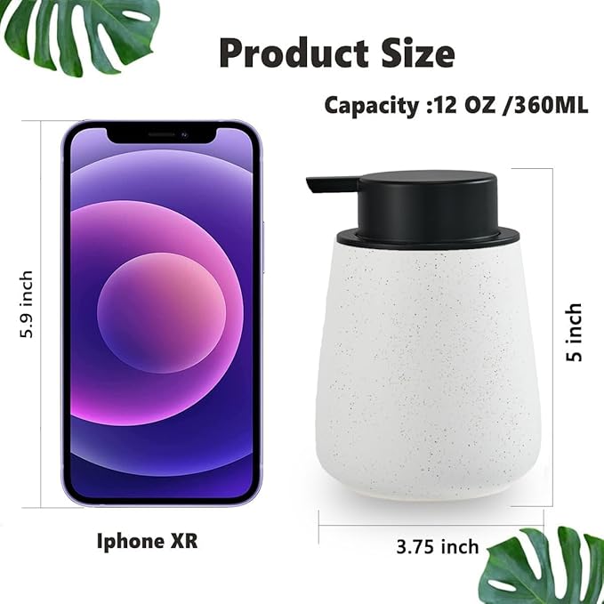 12Oz Ceramic Liquid Soap Dispenser - Modern Lotion Hand Soap Dispenser with Easy-to-Press Black Pump, Reusable and Refillable Dish Soap Dispensers for Bathroom & Kitchen, Speckled Matte White-NeatNest