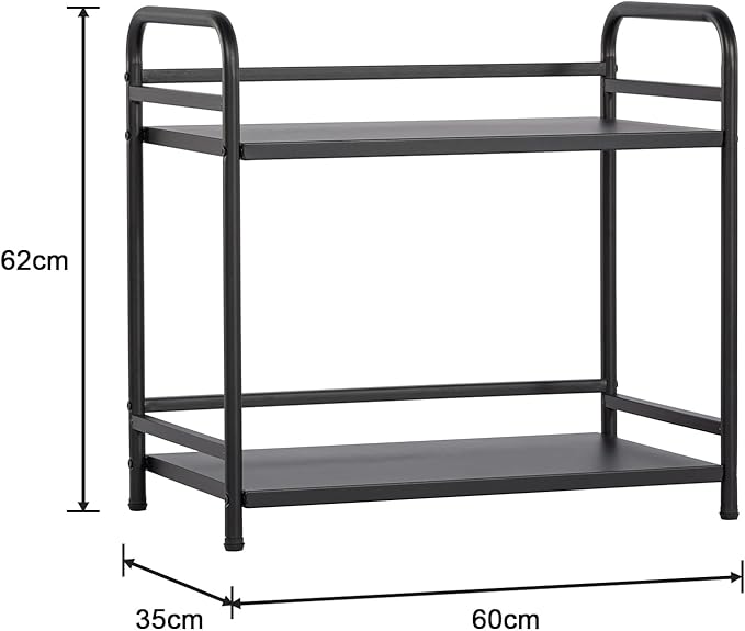HDANI 2 Tier Under Desk Printer Stand with Storage,Microwave Storage Rack,Metal Rolling Printer Cart with Wheels for Home Office,Utility Storage Cart and Stand,Black