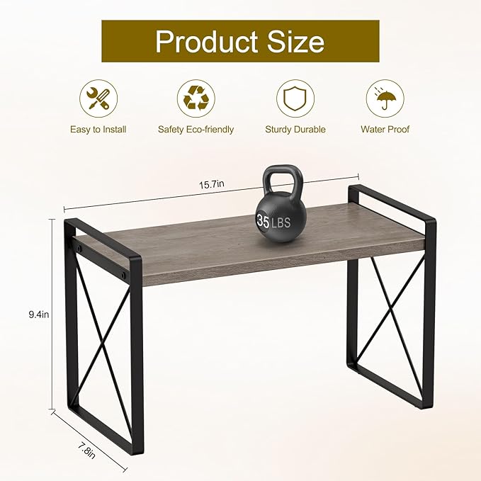 Giikin Kitchen Countertop Organizer, Wood Desk Shelf Riser, Gray Spice Rack for Kitchen Counter, Countertop, Cabinet (15.7 Inches, Gray)-NeatNest