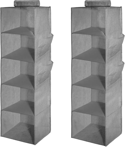 2 Packs Hanging Closet Organizer 5-Shelf Hanging Shelves Collapsible Hanging Storage Shelf for Bedroom College Dorm Pantry Camper RV, Grey-NeatNest