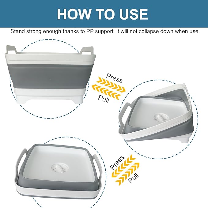 Collapsible Dish Tub 2X9L-Collapsible Basin Bucket Portable Sink-Outdoor Multiuse Foldable Sink Tub Wash Dish Basin for Kitchen Basin RV Camping (Grey+Grey)-NeatNest