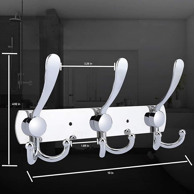 Coat Rack Wall Mounted,3 Tri Stainless Steel Coat Hook for Coat Hat Robes Towel in Mudroom Entryway (Sliver, 2 Pack 3 Hook)-NeatNest