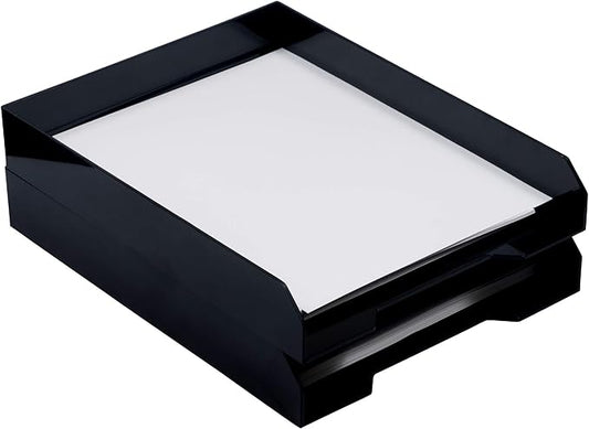 JAM PAPER Stackable Paper Trays - Black - Desktop Document, Letter, & File Organizer Tray - 2/Pack-NeatNest
