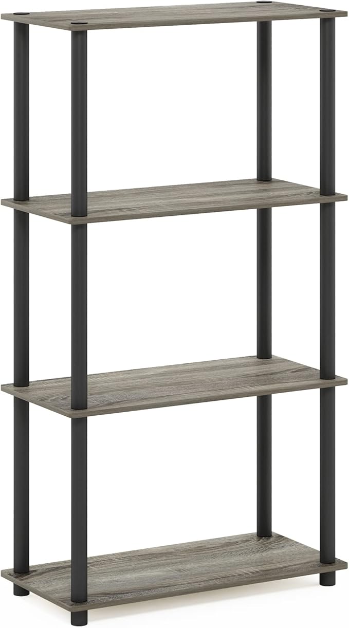 Furinno (99557GYW/BK) Turn-N-Tube 4-Tier Multipurpose Shelf Display Rack - French Oak Grey/Black-NeatNest