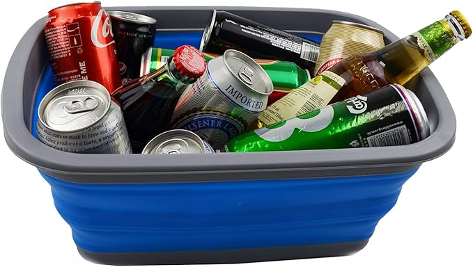 SAMMART 10L (2.6 Gallon) Collapsible Tub-Foldable Dish Tub-Portable Washing Basin-Space Saving Plastic Washtub (Dark Grey/Blue, 1)-NeatNest