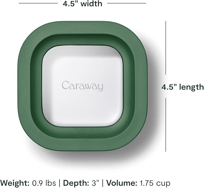 Caraway Mini Square Food Storage Container - 1.75 Cup Glass Storage Container for Food - Non-Toxic Ceramic-Coated Glass - Air Release Technology - Compact & Stackable Design - Sage-NeatNest
