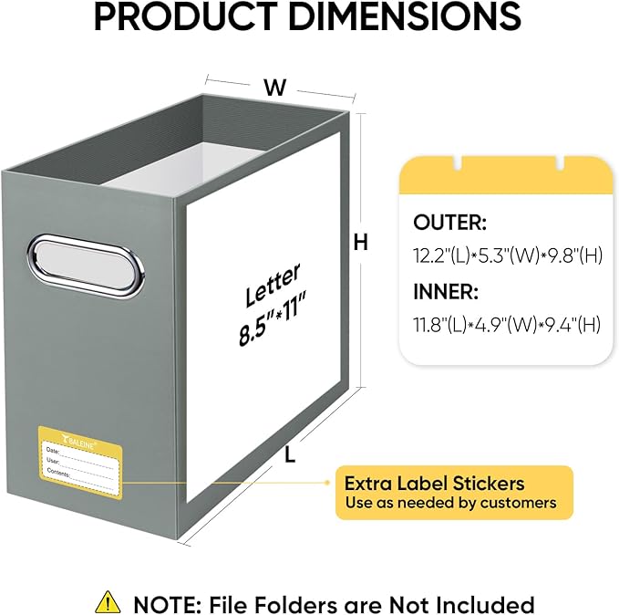 BALEINE File Organizer Box, Cardboard File Folder Organizer with Handle for Letter Size, Portable Collapsible Hanging Filing Box for Home Office Document Storage (2 Pack, Grey)-NeatNest