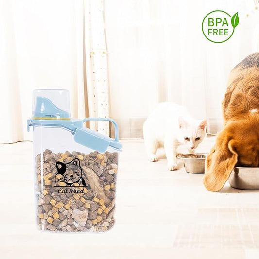 Cat Food Storage Container Airtight |3 Qt/2.8 L Clear Plastic Cat Puppy Food Treats Container with Measuring Cup|Hold up to 3.8lbs Pet Food|Portable Food Containers for Travel|BPA Free-Blue-NeatNest