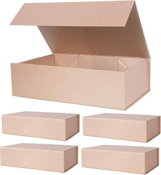Aimyoo Gold Magnetic Gift Boxes with Lids 10.5x7x3 in, Medium Bridesmaid Groomsman Proposal Box, Rectangle Collapsible Box for Present Graduation Birthday Storage 5 Pack-NeatNest