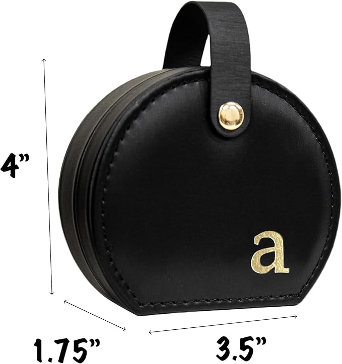 COLLECTIVE HOME - Travel Jewelry Case, Elegant Half-Moon Design with Gold Monogram, Detachable Handle, Personalized Accessory Organizer, Gift for Fashion-Forward Women and Teens, Black (a)-NeatNest