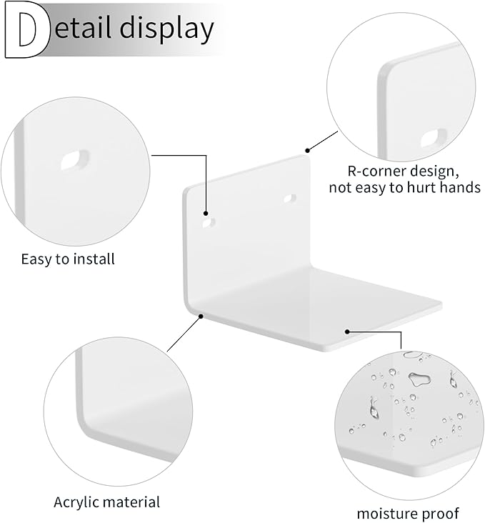 4 Inches White Small Wall Shelves Set of 2, Acrylic Small Floating Mini Shelf for Speaker, Plants, Digital Clock, Security Cameras, Heavy Duty, 2 Pack-NeatNest