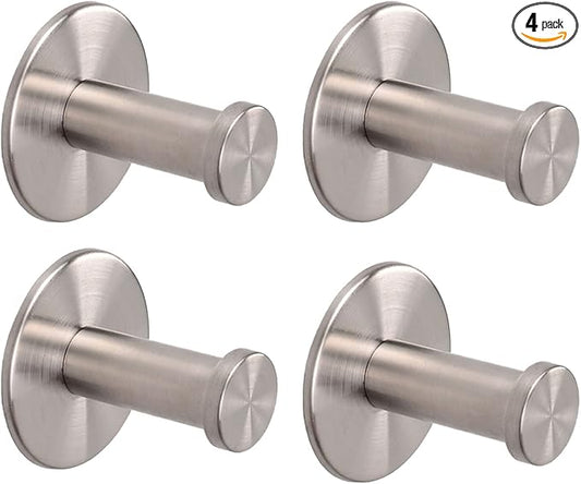 Bath Towel Hooks, 4 Pack Self Adhesive Coat Hooks, Sturdy No Drilling Robe Hook, SUS 304 Stainless Steel Heavy Duty, Wall Hooks for Bathroom Bedroom Kitchen (2 in, Brushed)