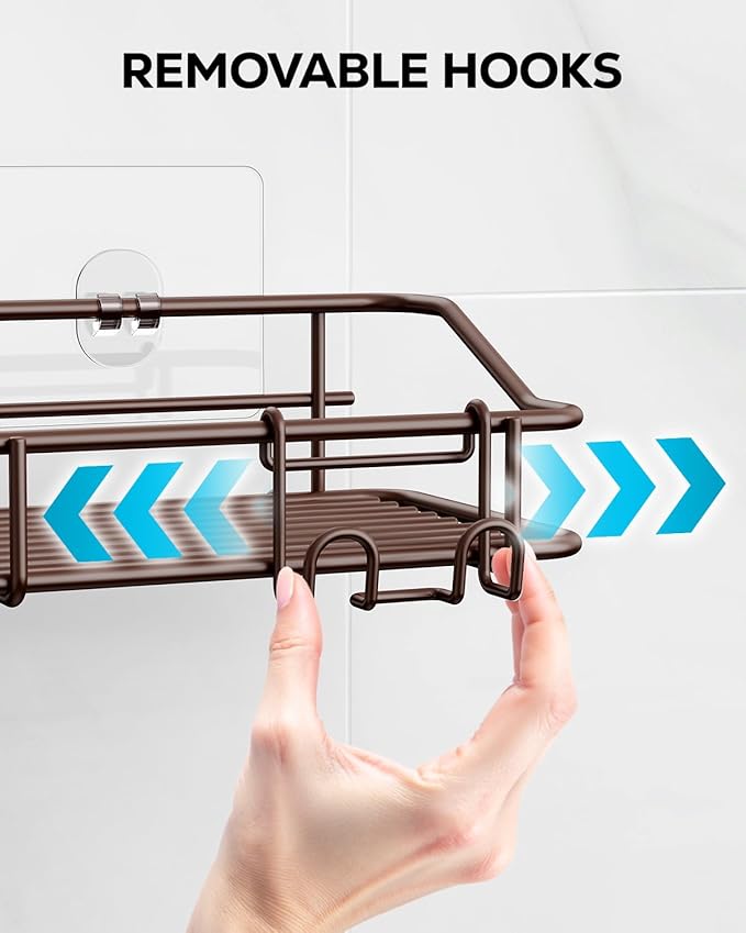 Nieifi Shower Caddy Shelf Storage Rack Adhesive Without Drilling Stainless Steel with Hooks for Washroom, Lavatory, Restroom, Toilet, Bathroom, Kitchen - 2 Pack Bronze-NeatNest