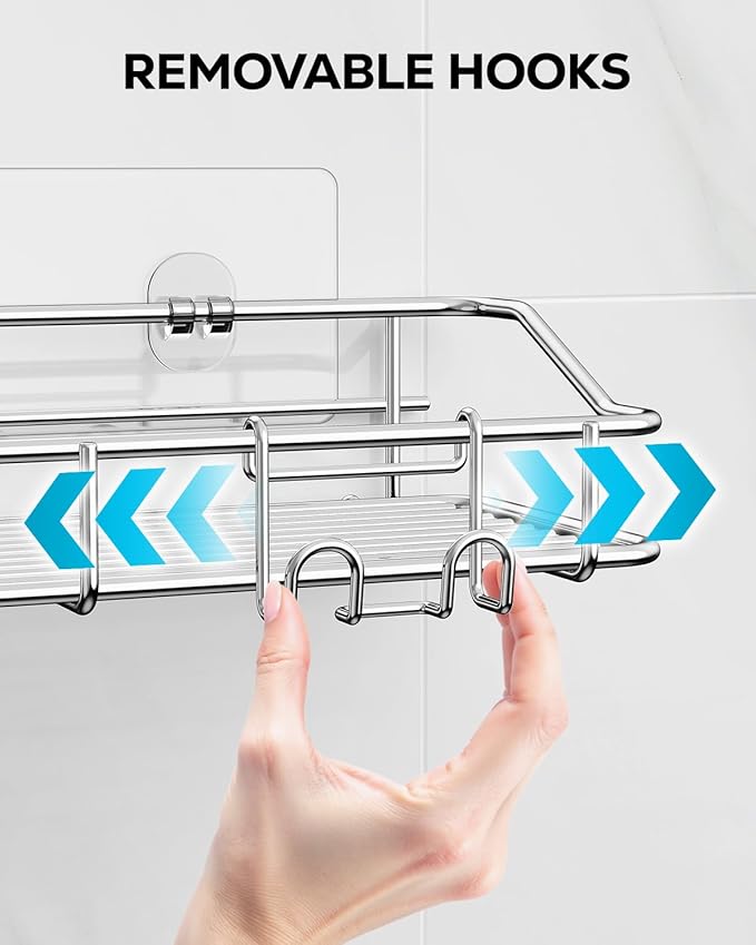 Nieifi Shower Caddy Shelf Storage Rack Adhesive Without Drilling Stainless Steel with Hooks for Washroom, Lavatory, Restroom, Toilet, Bathroom, Kitchen - 2 Pack-NeatNest